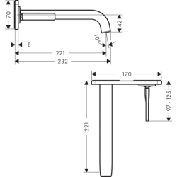 Bateria umywalkowa z uchwytem Pin, wylewką 221 mm i płytką, ścienna, podtynkowa Czarny Chrom Polerowany Citterio E AXOR 36114330