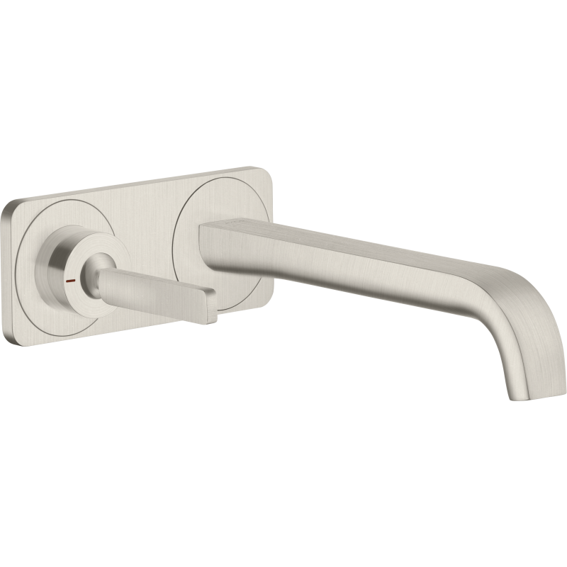 Bateria umyw. z uchwytem Pin, wylewką 221 mm i płytką, ścienna, podtynkowa Stal Szlachetna Optyczna Citterio E AXOR 36114800