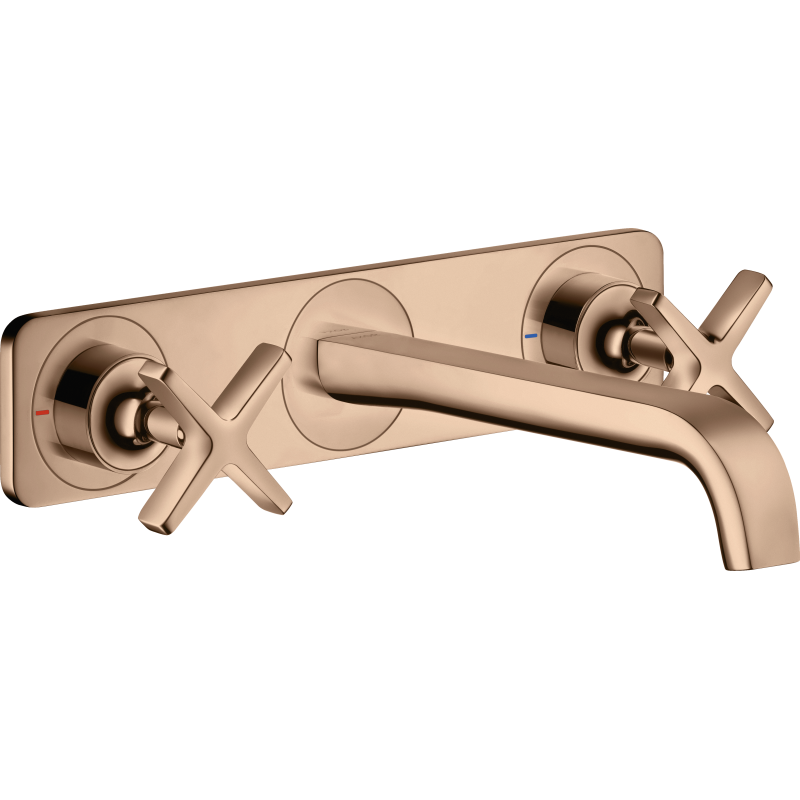 3-otworowa bateria umywalkowa z płytką i wylewką 220 mm, ścienna, podtynkowa Czerwony Złoty Polerowany Citterio E AXOR 36115300