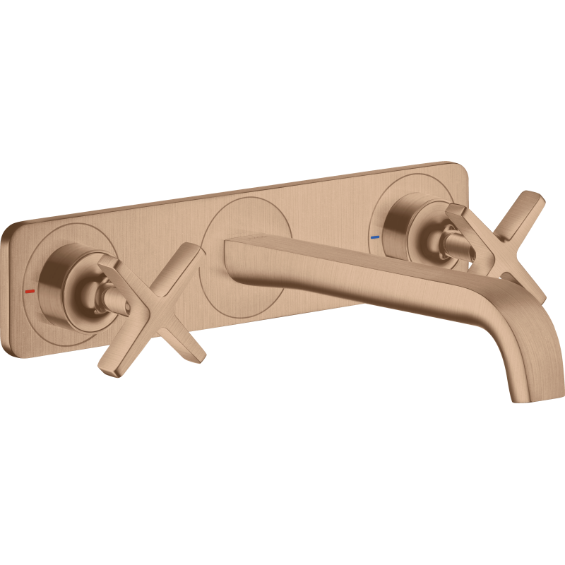 3-otworowa Bateria umyw. z płytką i wylewką 220 mm, ścienna, podtynkowa Czerwony Złoty Szczotkowany Citterio E AXOR 36115310