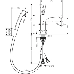 Bateria umyw. 130 z główką Bidette i wężem 160 cm, kpl odpływowy Push-Open Złoty Optyczny Szczotkowany Citterio E AXOR 36130250