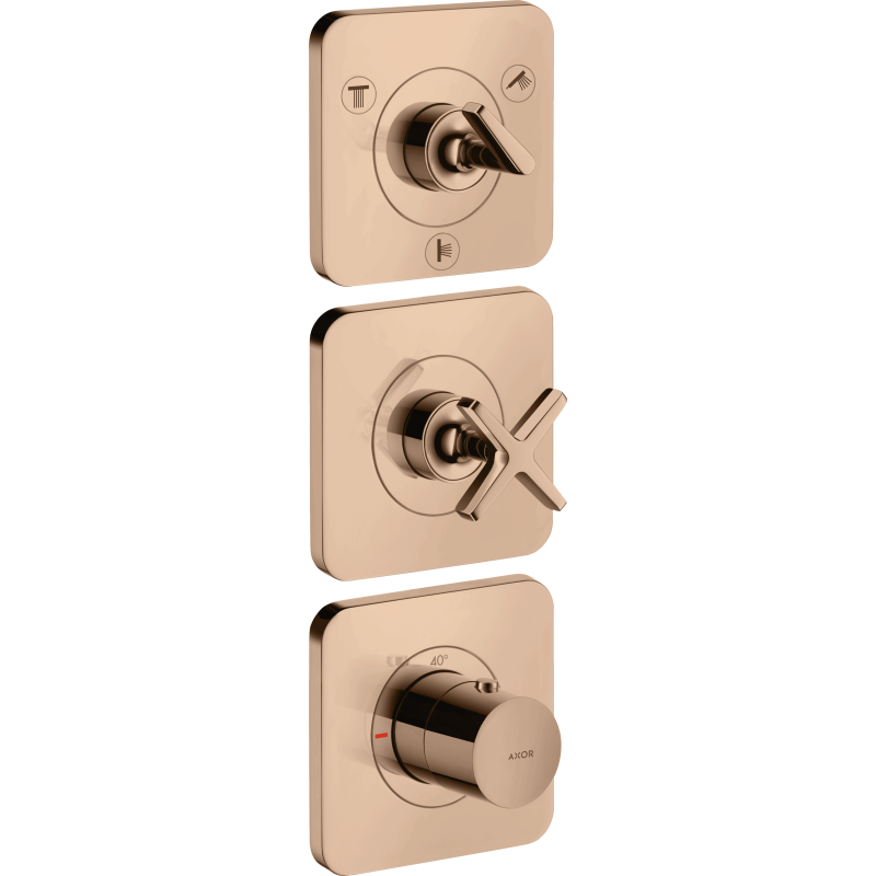 Moduł termostatyczny 380/120 do 3 odbiorników z rozetami, podtynkowy Czerwony Złoty Polerowany Citterio E AXOR 36704300
