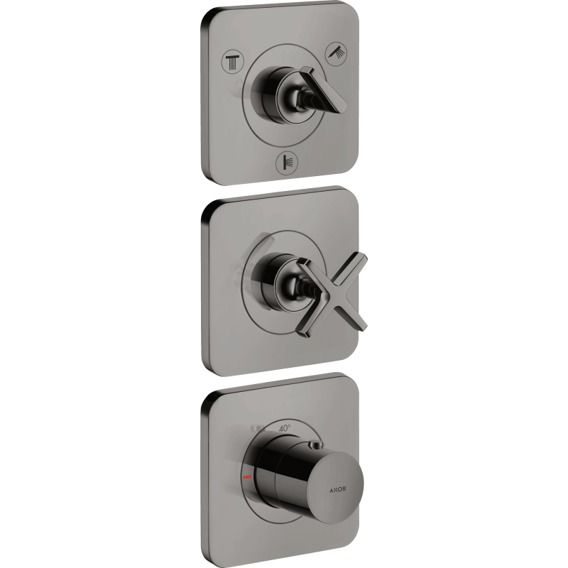 Moduł termostatyczny 380/120 do 3 odbiorników z rozetami, podtynkowy Czarny Chrom Polerowany Citterio E AXOR 36704330