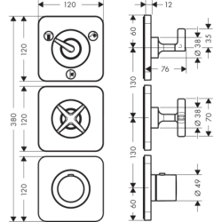 Moduł termostatyczny 380/120 do 3 odbiorników z rozetami, podtynkowy Stal Szlachetna Optyczna Citterio E AXOR 36704800