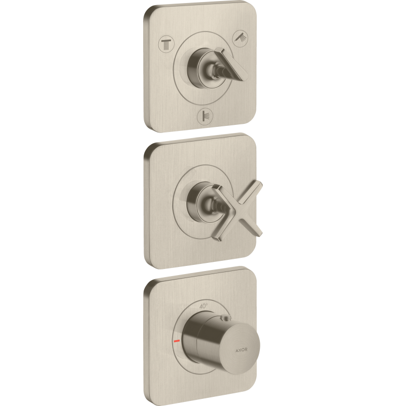 Moduł termostatyczny 380/120 do 3 odbiorników z rozetami, podtynkowy Nikiel Szczotkowany Citterio E AXOR 36704820