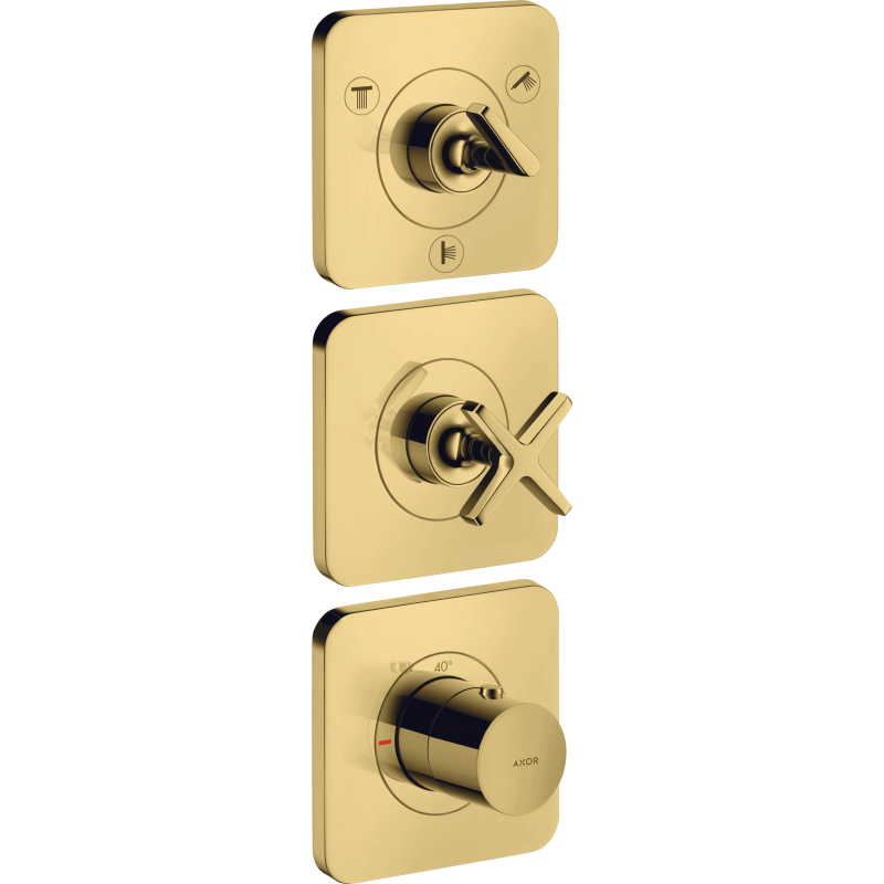 Moduł termostatyczny 380/120 do 3 odbiorników z rozetami, podtynkowy Złoty Optyczny Polerowany Citterio E AXOR 36704990