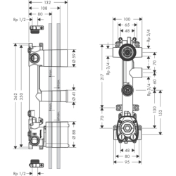 Zestaw podstawowy do modułu termostatycznego 380/120 do 3 odbiorników, podtynkowy Citterio E AXOR 36708180