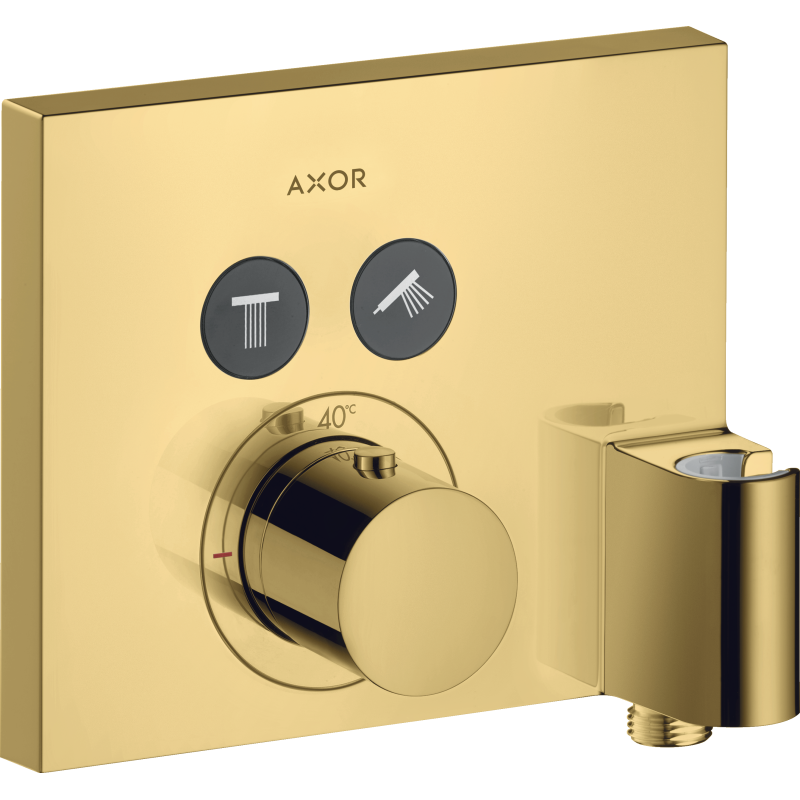 Bateria termo. do 2 odbiorników ze zintegro. przyłączem i uchwytem, kwadratowa, podtynk. Złoty poler ShowerSelect AXOR 36712990