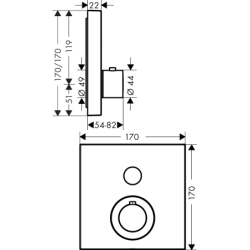 Bateria termostatyczna do 1 odbiornika, kwadratowa, podtynkowa Mosiądz Szczotkowany ShowerSelect AXOR 36714950