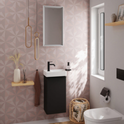 Set mała Umyw. wisząca z półką po lewej stronie z szafką z drzwiami lewymi 340/245, Szary Diament mat Xelu Q HANSGROHE 54363670