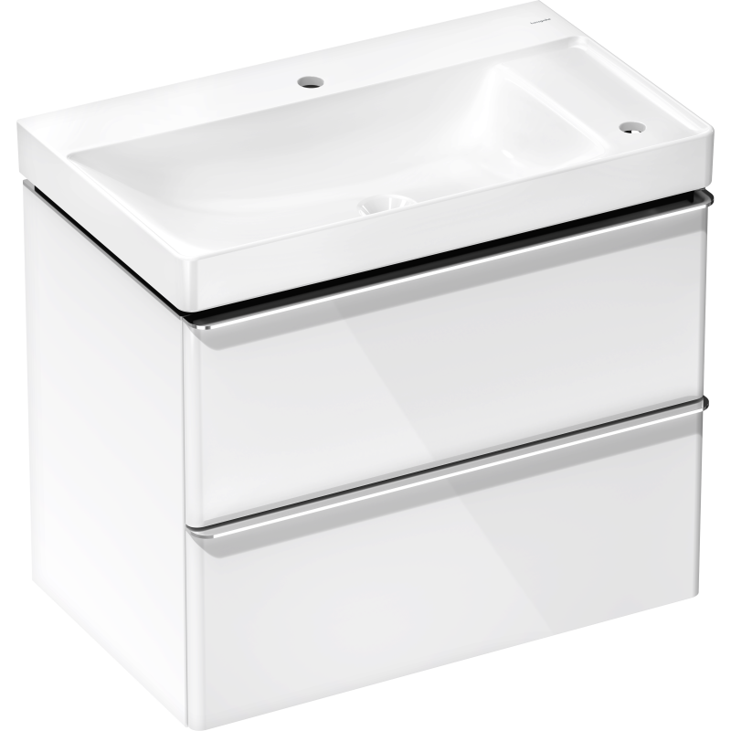 Zestaw umywalka wisząca z półką po prawej stronie z szafką z 2 szufladami 780/475, Biały Wysoki Połysk Xelu Q HANSGROHE 54380000