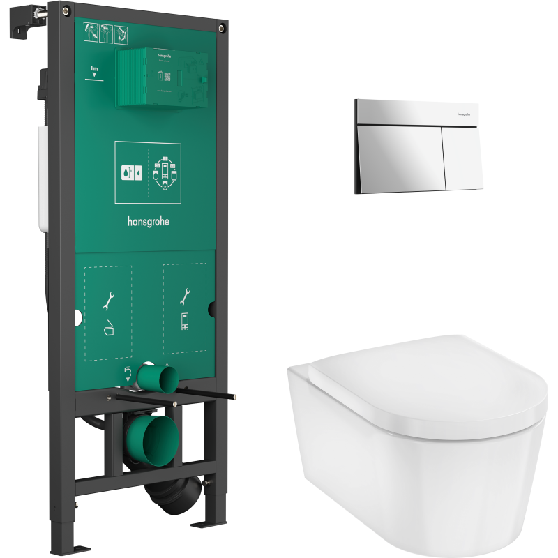 Set stelaż podtynk. iFrame przycisk Element E i miską WC EluPura S z deską WC Chrom Elupura S HANSGROHE 60303000