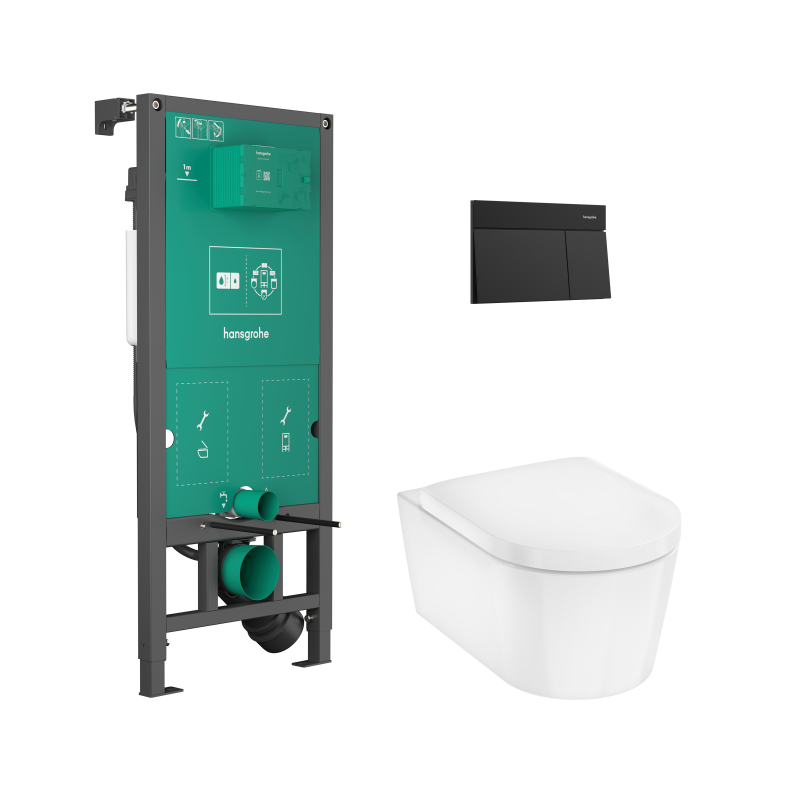 Set stelaż podtynk. iFrame przycisk Element E i miską WC EluPura S z deską WC Czarny mat Elupura S HANSGROHE 60303670
