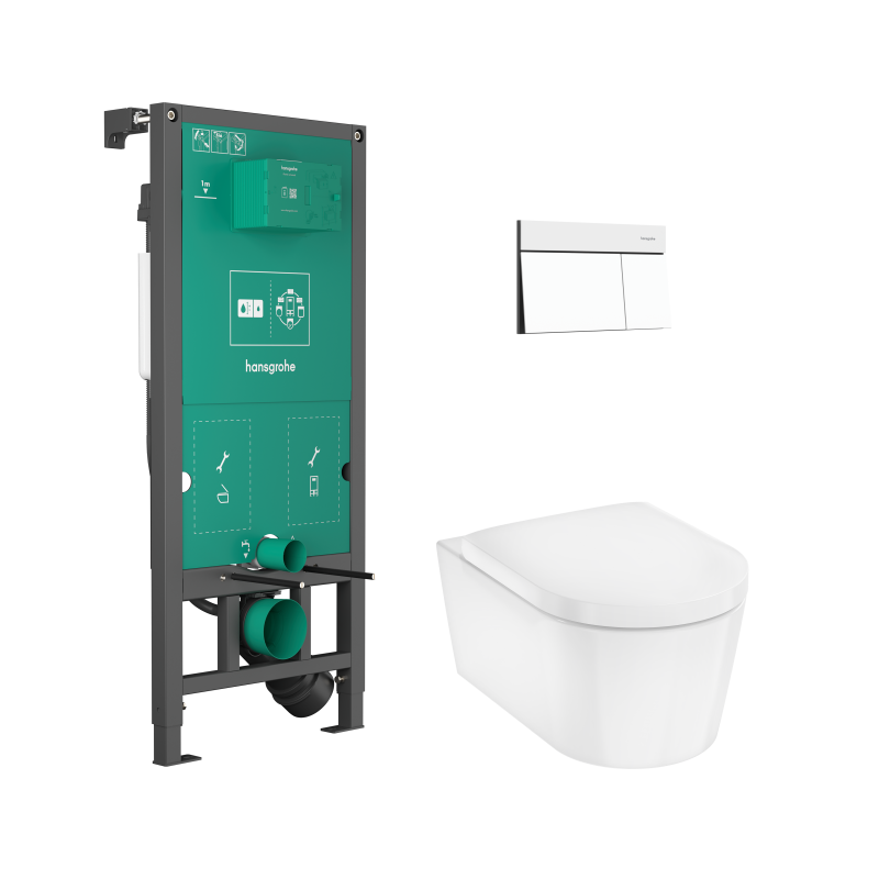 Set stelaż podtynk. iFrame przycisk Element E i miską WC EluPura S z deską WC Biały mat Elupura S HANSGROHE 60303700