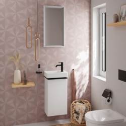 Mała umywalka wisząca z półką po prawej stronie 360/250 z otworem na baterię, bez przelewu Biały Xelu Q HANSGROHE 60314450