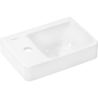 Mała umywalka wisząca z półką po lewej stronie 360/250 z otworem na baterię, bez przelewu Biały Xelu Q HANSGROHE 60315450