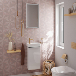 Mała umywalka wisząca z półką po lewej stronie 360/250 z otworem na baterię, bez przelewu Biały Xelu Q HANSGROHE 60315450