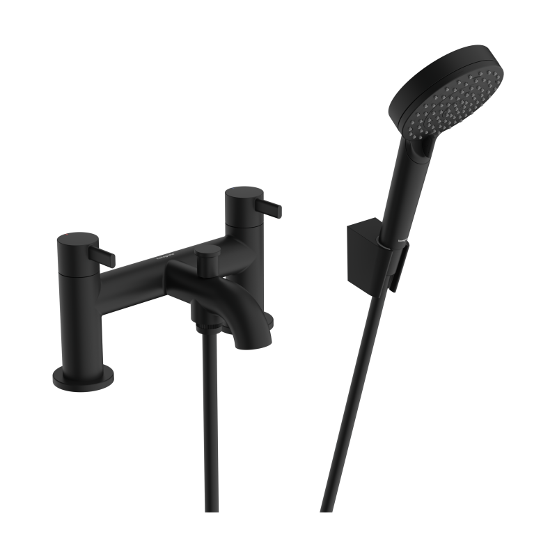 2-otw. bateria na brzeg wanny z zaworem przełącz. i główką prysznicową Vernis Blend Vario Czarny mat Zesis S HANSGROHE 74424670