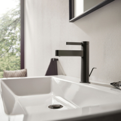 Jednouchwytowa bateria umywalkowa 110 CoolStart z kpl odpływowym z cięgłem Czarny Chrom Szczotkowany Finoris HANSGROHE 76025340