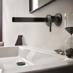 Jednouchwytowa bateria umywalkowa z wylewką 22,8 cm, ścienna, podtynkowa Czarny Chrom Szczotkowany Finoris HANSGROHE 76050340
