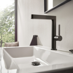 Bateria umywalkowa 230 z obrotową wylewką i kpl odpływowym Push-Open Czarny Chrom Szczotkowany Finoris HANSGROHE 76060340