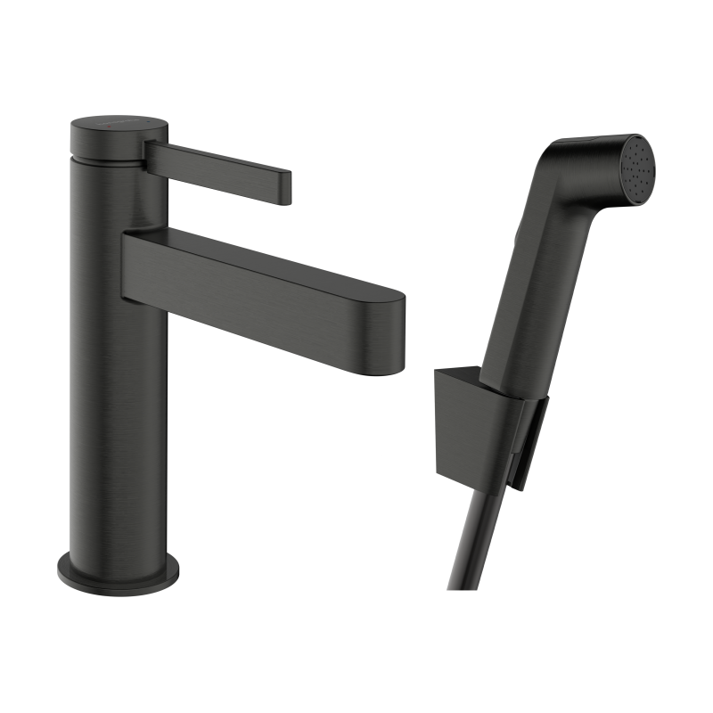 Bateria umyw. 110 z główką Bidette i wężem 160 cm, kpl odpływowy Push-Open Czarny Chrom Szczotkowany Finoris HANSGROHE 76210340