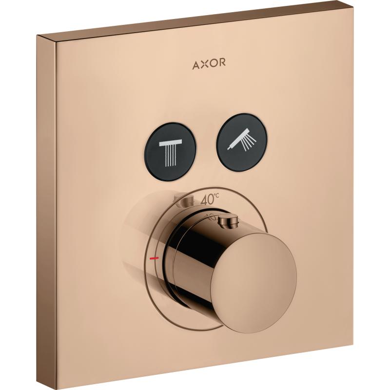 Bateria termostatyczna do 2 odbiorników, kwadratowy, podtynkowa Czerwony Złoty Polerowany ShowerSolutions AXOR 36715300