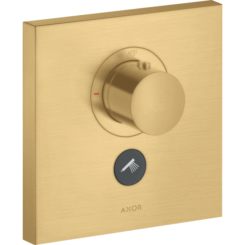 Bateria termo. HighFlow do 1 odbiornika z dodatkowym wyjściem, kwadratowa, podtynkowa Złoty brushed ShowerSelect AXOR 36716250