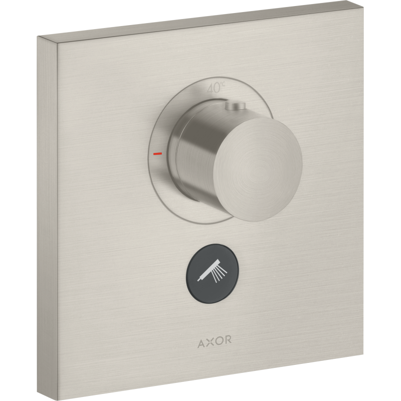 Bateria termo. HighFlow do 1 odbiornika z dodatkowym wyjściem, kwadratowa, podtynkowa Stal Szlachetna ShowerSelect AXOR 36716800