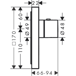 Bateria termo. HighFlow do 1 odbiornika z dodatkowym wyjściem, kwadratowa, podtynkowa Mosiądz brushed ShowerSelect AXOR 36716950