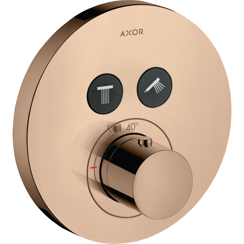 Bateria termostatyczna do 2 odbiorników, okrągła, podtynkowa Czerwony Złoty Polerowany ShowerSolutions AXOR 36723300