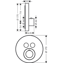 Bateria termostatyczna do 2 odbiorników, okrągła, podtynkowa Czarny Chrom Polerowany ShowerSolutions AXOR 36723330
