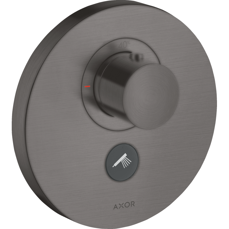 Bateria termo. HighFlow do 1 odbiornika z dodatkowym wyjściem, okrągła, podtynk. Czarny Chrom brushed ShowerSelect AXOR 36726340