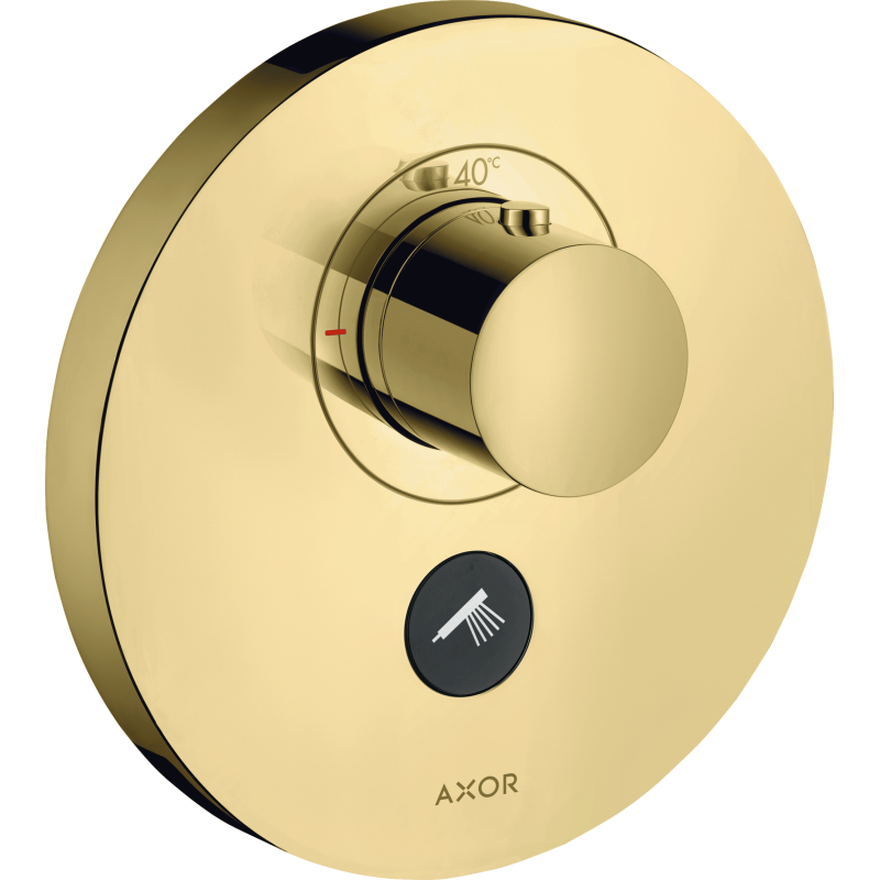 Bateria termo. HighFlow do 1 odbiornika z dodatkowym wyjściem, okrągła, podtynkowa Mosiądz Polerowany ShowerSelect AXOR 36726930