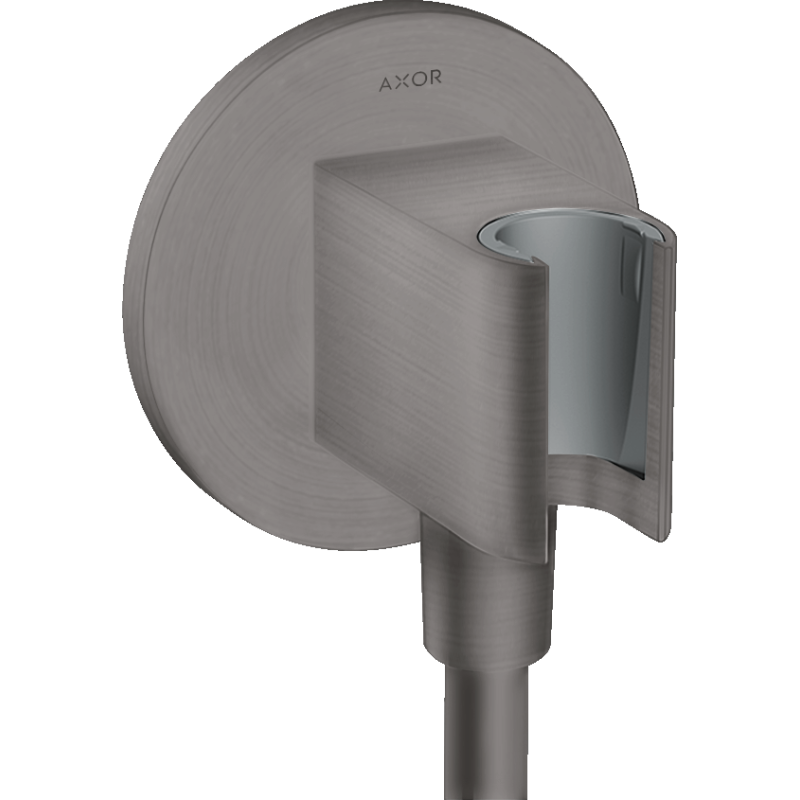 Przyłącze węża prysznicowego z uchwytem, okrągłe Czarny Chrom Szczotkowany ShowerSolutions AXOR 36733340