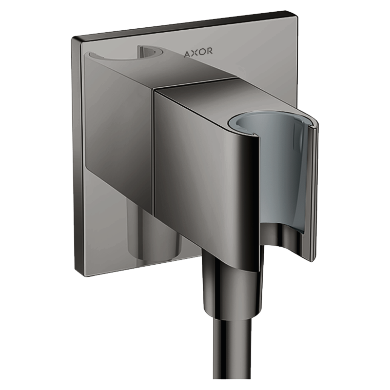 Przyłącze węża prysznicowego z uchwytem, kwadratowe Czarny Chrom Polerowany ShowerSolutions AXOR 36734330