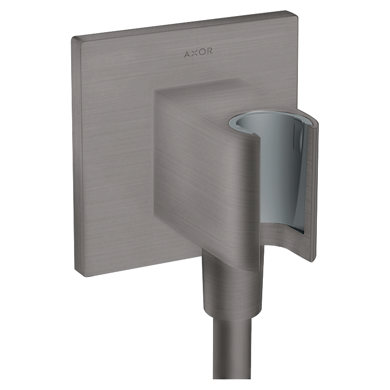 Przyłącze węża prysznicowego z uchwytem, kwadratowe Czarny Chrom Szczotkowany ShowerSolutions AXOR 36734340