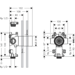Zestaw podstawowy do zaworu odcinająco-przełączającego Trio 120/120, podtynkowy Citterio E AXOR 36770180