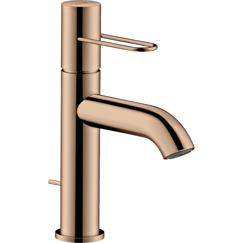 Jednouchwytowa bateria umywalkowa 100 z uchwytem Loop i kpl odpływowym z cięgłem Czerwony Złoty Polerowany Uno AXOR 38023300