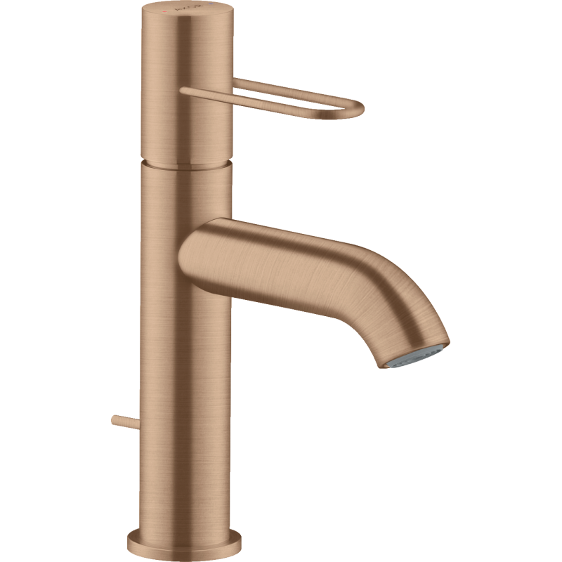 Jednouchwytowa bateria umywalkowa 100 z uchwytem Loop i kpl odpływowym z cięgłem Czerwony Złoty Szczotkowany Uno AXOR 38023310