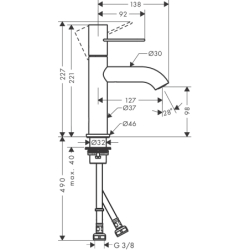 Jednouchwytowa bateria umywalkowa 100 z uchwytem Loop bez kompletu odpływowego Czerwony Złoty Polerowany Uno AXOR 38026300
