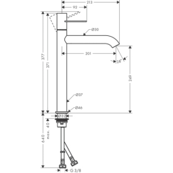 Bateria umyw. 250 do umyw nablat z uchwytem Loop i niezamykanym kpl odpływowym Złoty Optyczny Szczotkowany Uno AXOR 38034250