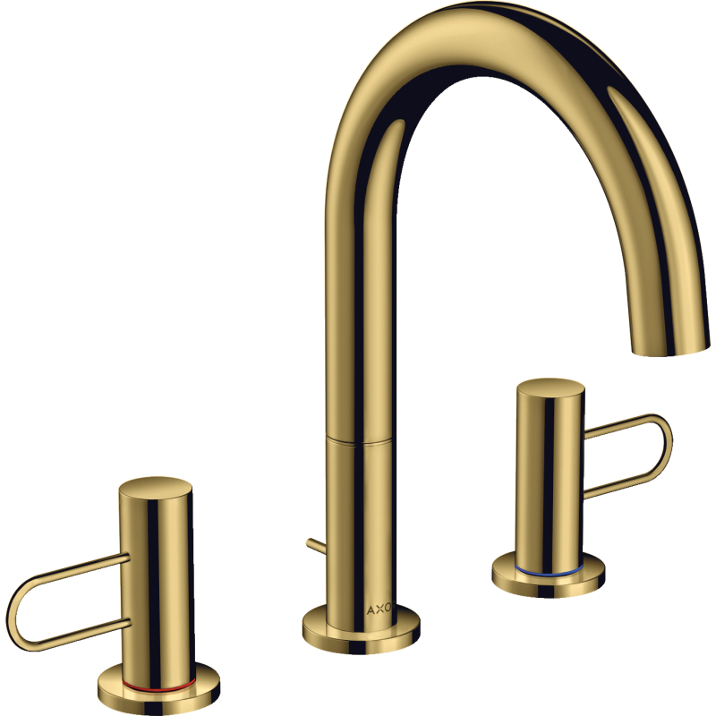 3-otworowa bateria umywalkowa 160 z uchwytami Loop i kompletem odpływowym z cięgłem Złoty Optyczny Polerowany Uno AXOR 38054990