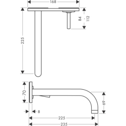 Jednouchwytowa bateria umywalkowa z wylewką 225 mm i płytką, ścienna, podtynkowa Złoty Optyczny Polerowany Uno AXOR 38115990