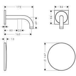 Elektroniczna bateria umywalkowa z wylewką 165 mm, ścienna, podtynkowa Chrom Uno AXOR 38119000
