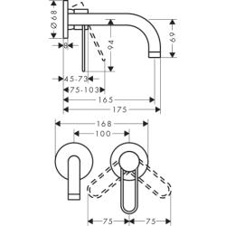Bateria umywalkowa z uchwytem Loop i wylewką 165 mm, ścienna, podtynkowa Czarny Chrom Polerowany Uno AXOR 38121330