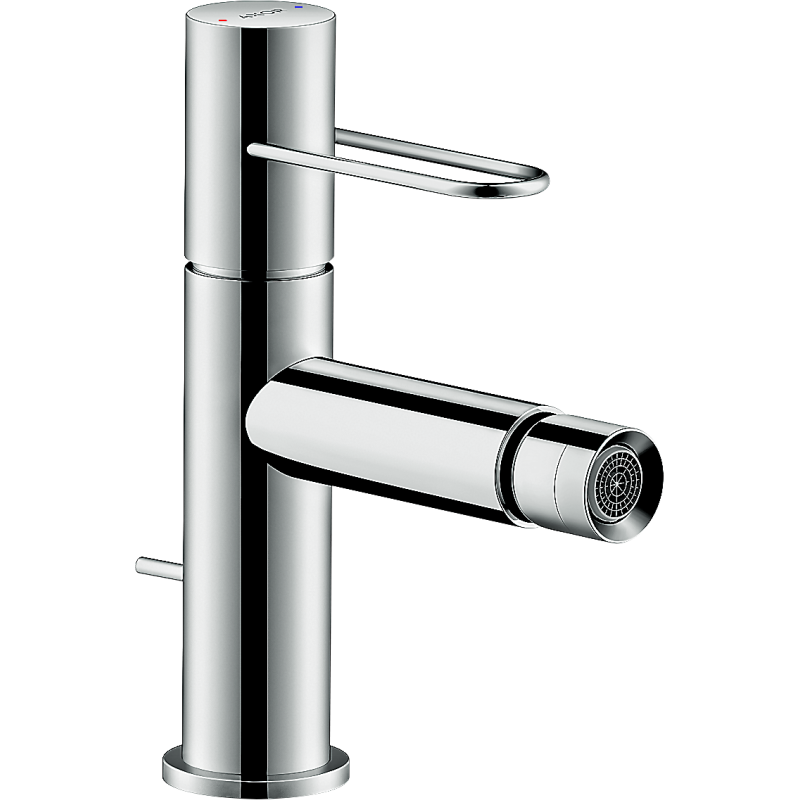 Jednouchwytowa bateria bidetowa z uchwytem Loop i kompletem odpływowym z cięgłem Czerwony Złoty Szczotkowany Uno AXOR 38211310