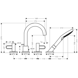 4-otworowa bateria na brzeg wanny z uchwytami Loop Chrom Uno AXOR 38445000