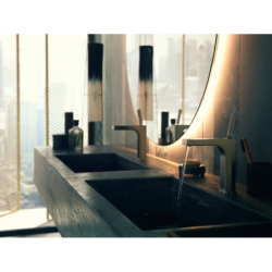 Jednouchwytowa bateria umywalkowa 160 z uchwytem Pin i kompletem odpływowym z cięgłem Nikiel Szczotkowany Citterio AXOR 39031820