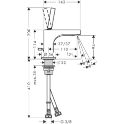 Bateria umyw. 90 do małych umywalek z uchwytem Pin i kpl odpływowym z cięgłem Czarny Chrom Szczotkowany Citterio AXOR 39035340